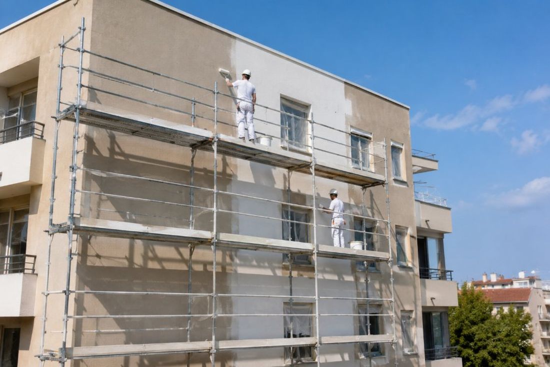 Pintores de Gevic Grup pintando las zonas comunes de un edificio en Tarragona