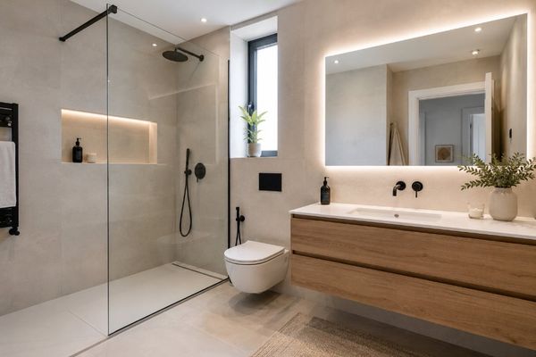 Baño reformado con ducha de obra