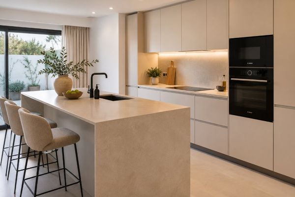 Cocina reformada con isla y encimera
